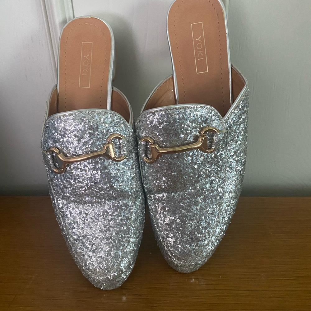 Silver Glitter Women's Mules Size 8.5